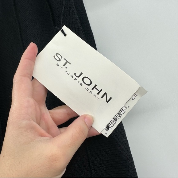 NEW St John Black Santana Knit Fit n Flare Pleated Business Wear Skirt Size 10 - Picture 4 of 7